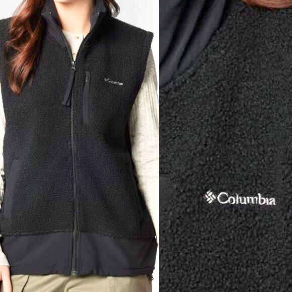 Columbia black nubby sherpa fleece Boundless Trek Vest full zip woman’s M - Picture 1 of 10